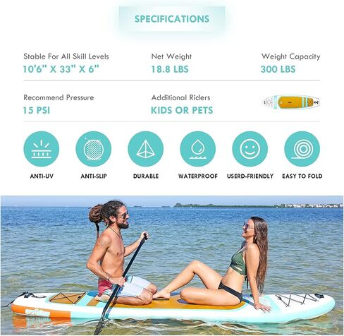 surfstar Inflatable Paddle Board, Stand Up Paddle Boards for Adults, 10’6’’x33’’x6" Paddleboard Lightweight SUP with Premium Ankle Leash, Floating Paddle, Dual Action Pump, Backpack, Waterproof Bag in Saudi Arabia