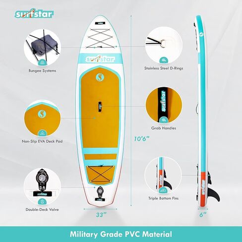 surfstar Inflatable Paddle Board, Stand Up Paddle Boards for Adults, 10’6’’x33’’x6" Paddleboard Lightweight SUP with Premium Ankle Leash, Floating Paddle, Dual Action Pump, Backpack, Waterproof Bag in Saudi Arabia
