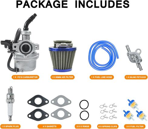 PZ19 Carburetor Carb Air Filter Fuel Line Kit for 50cc 70cc 90cc 110cc 125cc Tao Tao GK110 Baja SSR Apollo Coolster Chinese Kids Four Wheeler ATV Go Kart CRF50 XL70 Dirt Pit Bike Motor Black in Kuwait