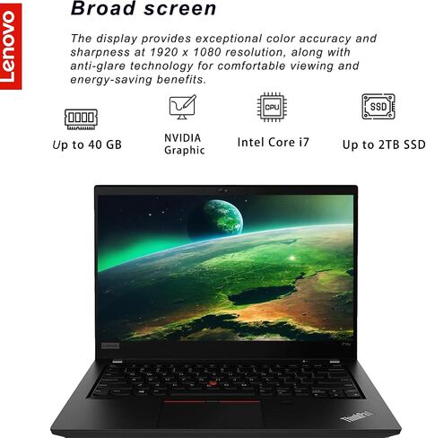 Lenovo ThinkPad P14, 14"" FHD Display, Intel i7-1165G7 Processor, NVIDIA Quadro T500 Graphics, Backlit Keyboard, Fingerprint Reader, Windows 11 Pro, w/WOWPC Bundle (40GB RAM | 2TB PCIe SSD), Black in Saudi Arabia