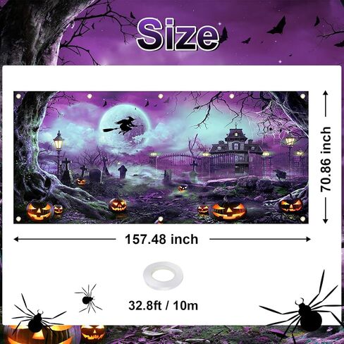 Avezano Halloween باب المرآب راية هالوين البدر ليلة مخيفة القلعة القرع باب المرآب خلفية مخيف الساحرة مقبرة الطفل الاطفال هالوين حزب الزينة 6x13 قدم (الأرجواني) in Saudi Arabia