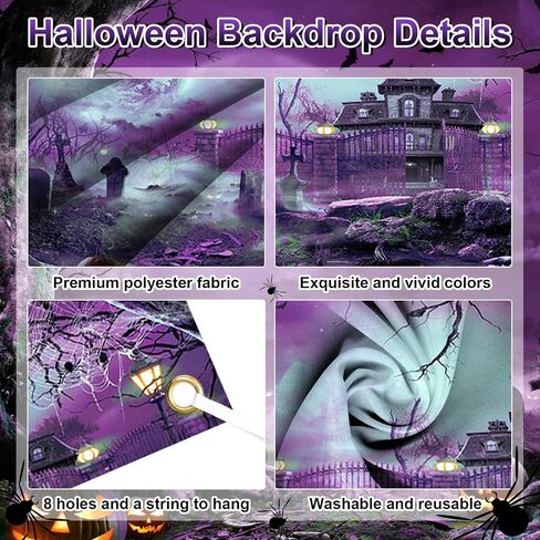 Avezano Halloween باب المرآب راية هالوين البدر ليلة مخيفة القلعة القرع باب المرآب خلفية مخيف الساحرة مقبرة الطفل الاطفال هالوين حزب الزينة 6x13 قدم (الأرجواني) in Saudi Arabia