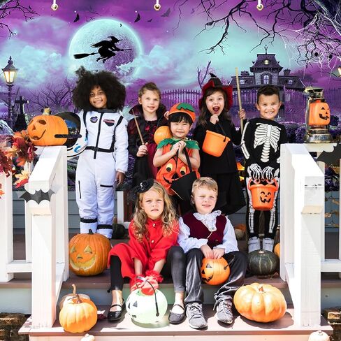 Avezano Halloween باب المرآب راية هالوين البدر ليلة مخيفة القلعة القرع باب المرآب خلفية مخيف الساحرة مقبرة الطفل الاطفال هالوين حزب الزينة 6x13 قدم (الأرجواني) in Saudi Arabia