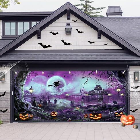 Avezano Halloween باب المرآب راية هالوين البدر ليلة مخيفة القلعة القرع باب المرآب خلفية مخيف الساحرة مقبرة الطفل الاطفال هالوين حزب الزينة 6x13 قدم (الأرجواني) in Saudi Arabia