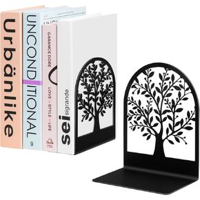 Book Ends, Bookends for Shelves, Tree Book End to Hold Books, Metal Bookend Stopper, Non-Skid Book Holder, Black Book Supports for Office Home Kitchen, Modern Decorative Bookends(3 Pair/6 Pcs)