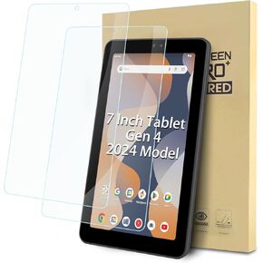 واقي شاشة مكون من عبوتين متوافق مع جهاز Onn 7 بوصة Gen4 اللوحي (موديل 2024)، طبقة شفافة من الزجاج المقسى، مضاد للخدش، صلابة 9H، سهل التركيب in Kuwait