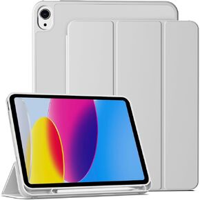 Case for iPad 10th Generation 10.9 inch 2022 with Pencil Holder, Auto Wake/Sleep, Support Touch ID, Slim Trifold Stand Protective Cover with Soft TPU Back for iPad 10 (Gray)
