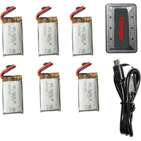 6PCS 3.7V 850mAh Lithium Battery & 6 in 1 Charger Compatible with Syma X5C X5C-1 X5A X5SC X5SW H5C V931 S5C S5W SS40 FQ36 T32 T5W H42 X708 X708W X709W E32HW CW4 4-Axis Aircraft