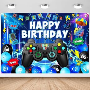 Avezano Video Game Happy Birthday Backdrop Gamer Birthday Party Decorations Level up Gaming Theme Party Photography Backdrop Game on Birthday Party Banner for Gamer Kids Boys (7x5ft)