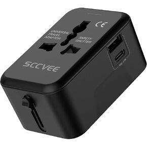 Universal Travel Adapter with USB C, International Power Plug Adapter All in One Worldwide Travel Adapter Power Converters Wall Charger AC Power Plug Adapter USB Type C Charger for USA EU UK AUS