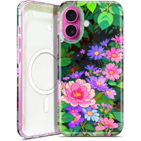 Coolwee Magnetic for iPhone 16 Pro Case, Compatible with MagSafe, Cute for Women Girls, 6.6FT Military Grade Protective Cover for iPhone 16 Pro Case Glitter Crystal Lace Mandala, Clear Bling Floral