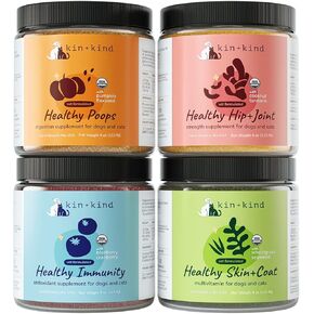 kin+kind Superfood Supplement Set for Dogs & Cats, Boost Immunity, Promotes Healthy Skin & Coat, Hip & Joint, Healthy Digestion, Made in USA, 8 Ounce (Pack of 4)
