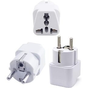 European Travel Plug Adapter, Power Plug Schuko Type E/F for Germany, France, Europe, Russia,South Korea,Egypt, Iran, Indonesia,2-Pin Grounded Plug (Type E/F,3 Pack, Grounded)- White Color