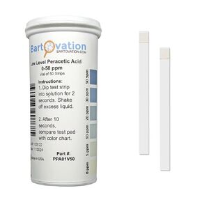 Peracetic Acid Test Strips, 0-50 ppm [Vial of 100 Strips]
