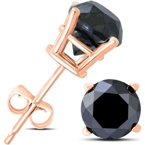 Round Black Diamond Solitaire Stud Earrings in 10K Rose Gold