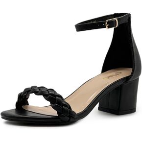 Ollio Women's Shoes Faux Leather Chunky Mid Heel Ankle Strap Heeled Sandals H203
