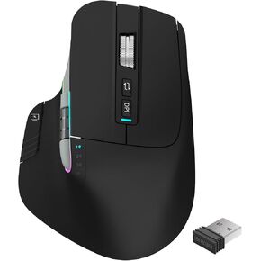 LeadsaiL Wireless Mouse for Laptop, 2.4G Rechargeable Bluetooth5.2 Computer Mouse, Controlling 4 Devices, Up to 3200DPI, Ergonomic Optical Mouse for PC, Notebook, Black
