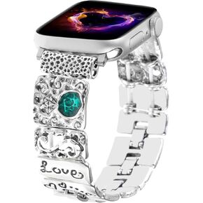 Stretch Bracelet Compatible with Apple Watch Bands 49/45/44/42/41/40/38mm Women,Elastic Love Wristband Vintage Hollow out Metal Band Retro Strap for iWatch Series 9 8 7 6 5 4 3 2 SE Ultra 2