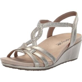 LifeStride Womens Monaco Strappy Wedge Sandals Platino Gold 11 M