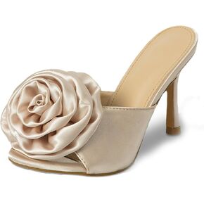 Women's Sexy Floral High Heels Mule Open Toe Slip On Stiletto Heel Dress Sandals