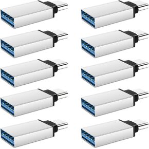 [10 Pack] USB to USB C Adapter, Type A Female to C Male Charger Cable Converter for iPhone 15 14 13Pro Max, Apple Watch Ultra iWatch 9 8, MacBook Pro,iPad 10 9,Samsung Galaxy S20-23 and More,Silver