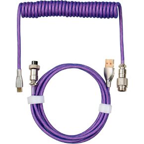 5.9ft Custom Coiled Pilot Cable Type C to USB-A with Detachable Aviation Connector for Mechanical Gaming Keyboard