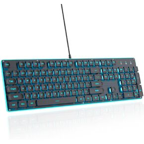 104-Key Retro Punk Keyboard,Full Size Typewriter Pink Keyboard Square keycap with LED Blue Backlight, Silent Membrane Keyboard Wired USB, Compatible w/PC/Laptop/Computer Keyboard(G1000/Pink)