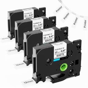 Replace for Brother Flexible ID Tape 24mm TZE-FX251 1" (0.94) Laminated White Tape Refills Ptouch TZ TZEFX251 Compatible with P-Touch PTE500 PTE550W PTD600 Label Maker Tape for Cable/Wire, 4-Pack