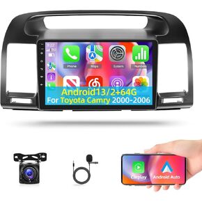 [2+64G] for Toyota Camry 2000-2006 Android Car Radio with Carplay and Android Auto - 9 inch Touch Screen Car Stereo - WiFi Navigation Mulitple UI SWC Mirror Link FM/RDS + AHD Backup Camera