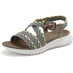 Littleplum Womens Sandals Arch Support Bohemian Knitting Style Sports Sandals Women's Non Slip Summer Beach Sport Flat Sandals