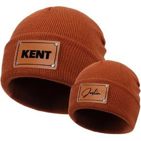Personalized Baby Knit Hats, 2-Pack Mama Mini Matching Beanies, Custom Name Toddler Kids Winter Hats Newborn Infant Beanies
