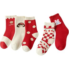 Cozy & Cute Crew Socks for Girls, Thermal Mid-Calf Socks, 5 Pairs of Warm Fleece-lined Cotton Socks, Fits 1-12 Years