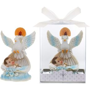 Lunaura Religious Keepsake - Set of 12"Boy" Baby Laying in Basket with Dove and Candle Favors - Blue
