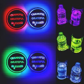 2 PCS LED Cup Holder Lights, 7 Colors Changing Cup Holder Coasters for Car USB Charging LED Car Cup Holder Lights, Cup Holder Light Car Accessories for Teens (Regular)