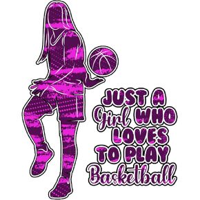 Sports Wall Decal - Basketball Player Dribbling Lovely Action Just A Girl Who Loves to Play Basketball Sports Quote Long Term - Single Use Vinyl Decal Size: 15.5 Inch x 20 Inch