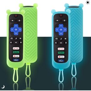 2 Pack Cute Roku Remote Cover, Silicone Protective Case for Roku TV TCL Roku 2/3/4 /Express/Premiere/Voice/Streaming Stick/Ultra RC280 Anti Slip Remote Sleeve Skin (Purple not Glow + Pink not Glow)