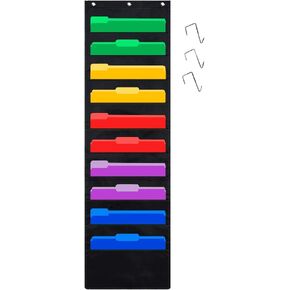 Premium Door Hanging File Organizer,Cascading Wall File Storage Pocket Chart, 5 Pockets Folder Holder & 2 Hangers, Perfect for Classroom Office School and Home Use Organization