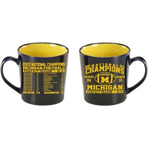 كوب Michigan Wolverines 2023 NCAA National Championship Collector سعة 21 أونصة مع جدول الموسم المثالي وشعار البطولة الرسمي.