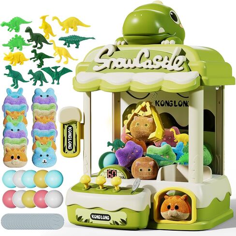 Dinosaur Claw Machine for Kids,Electronic Arcade Game Machine with Music,Mini Vending Machine Boys Birthday Toys Gifts Age 3+ Years,Includes 10 Plush Toys & 12 Dinosaur Accessories in Saudi Arabia