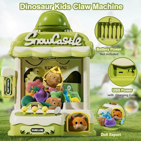 Dinosaur Claw Machine for Kids,Electronic Arcade Game Machine with Music,Mini Vending Machine Boys Birthday Toys Gifts Age 3+ Years,Includes 10 Plush Toys & 12 Dinosaur Accessories in Saudi Arabia
