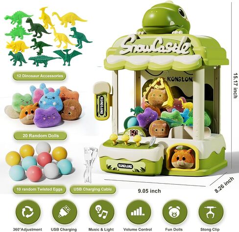 Dinosaur Claw Machine for Kids,Electronic Arcade Game Machine with Music,Mini Vending Machine Boys Birthday Toys Gifts Age 3+ Years,Includes 10 Plush Toys & 12 Dinosaur Accessories in Saudi Arabia