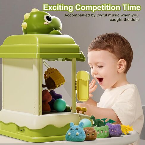 Dinosaur Claw Machine for Kids,Electronic Arcade Game Machine with Music,Mini Vending Machine Boys Birthday Toys Gifts Age 3+ Years,Includes 10 Plush Toys & 12 Dinosaur Accessories in Saudi Arabia