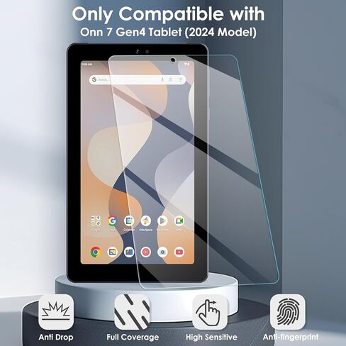 واقي شاشة مكون من عبوتين متوافق مع جهاز Onn 7 بوصة Gen4 اللوحي (موديل 2024)، طبقة شفافة من الزجاج المقسى، مضاد للخدش، صلابة 9H، سهل التركيب in Kuwait