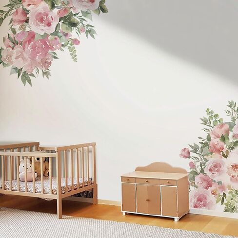ملصقات جدارية زهرية بألوان مائية قابلة للتقشير واللصق، ملصقات حائط زهرية ملونة، جداريات زهور نباتية، ديكور فني لزاوية الحائط للفتيات، غرفة النوم، غرفة اللعب، غرفة الحضانة in Kuwait
