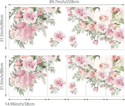 ملصقات جدارية زهرية بألوان مائية قابلة للتقشير واللصق، ملصقات حائط زهرية ملونة، جداريات زهور نباتية، ديكور فني لزاوية الحائط للفتيات، غرفة النوم، غرفة اللعب، غرفة الحضانة in Kuwait