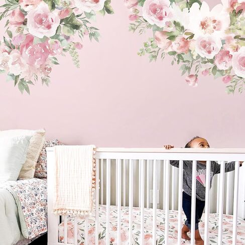 ملصقات جدارية زهرية بألوان مائية قابلة للتقشير واللصق، ملصقات حائط زهرية ملونة، جداريات زهور نباتية، ديكور فني لزاوية الحائط للفتيات، غرفة النوم، غرفة اللعب، غرفة الحضانة in Kuwait