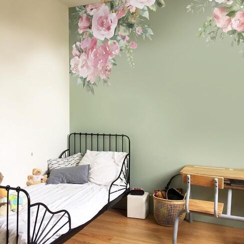 ملصقات جدارية زهرية بألوان مائية قابلة للتقشير واللصق، ملصقات حائط زهرية ملونة، جداريات زهور نباتية، ديكور فني لزاوية الحائط للفتيات، غرفة النوم، غرفة اللعب، غرفة الحضانة in Kuwait
