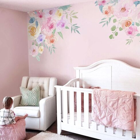 ملصقات جدارية زهرية بألوان مائية قابلة للتقشير واللصق، ملصقات حائط زهرية ملونة، جداريات زهور نباتية، ديكور فني لزاوية الحائط للفتيات، غرفة النوم، غرفة اللعب، غرفة الحضانة in Kuwait