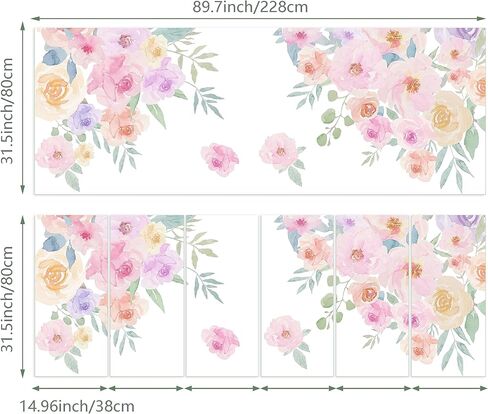ملصقات جدارية زهرية بألوان مائية قابلة للتقشير واللصق، ملصقات حائط زهرية ملونة، جداريات زهور نباتية، ديكور فني لزاوية الحائط للفتيات، غرفة النوم، غرفة اللعب، غرفة الحضانة in Kuwait