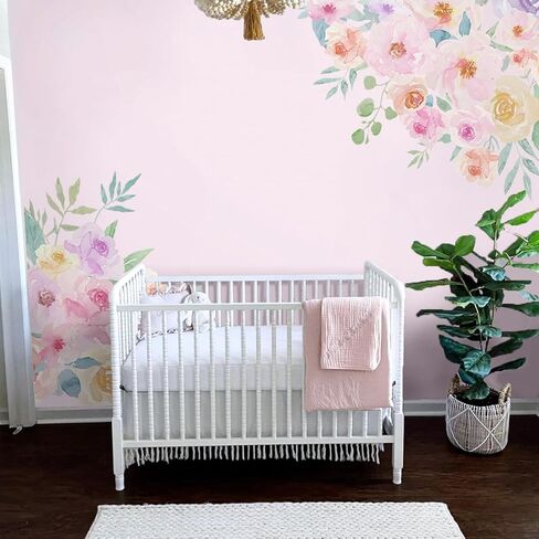 ملصقات جدارية زهرية بألوان مائية قابلة للتقشير واللصق، ملصقات حائط زهرية ملونة، جداريات زهور نباتية، ديكور فني لزاوية الحائط للفتيات، غرفة النوم، غرفة اللعب، غرفة الحضانة in Kuwait